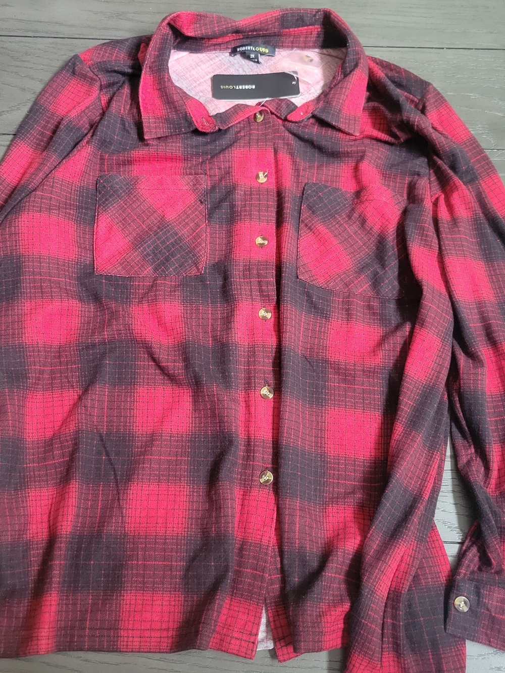 Nwt Robert Louis Red and Black Plaid Button-Up Shirt 2x